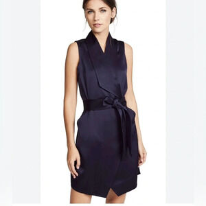 AYR perch wrap satin dress in deep marine 10